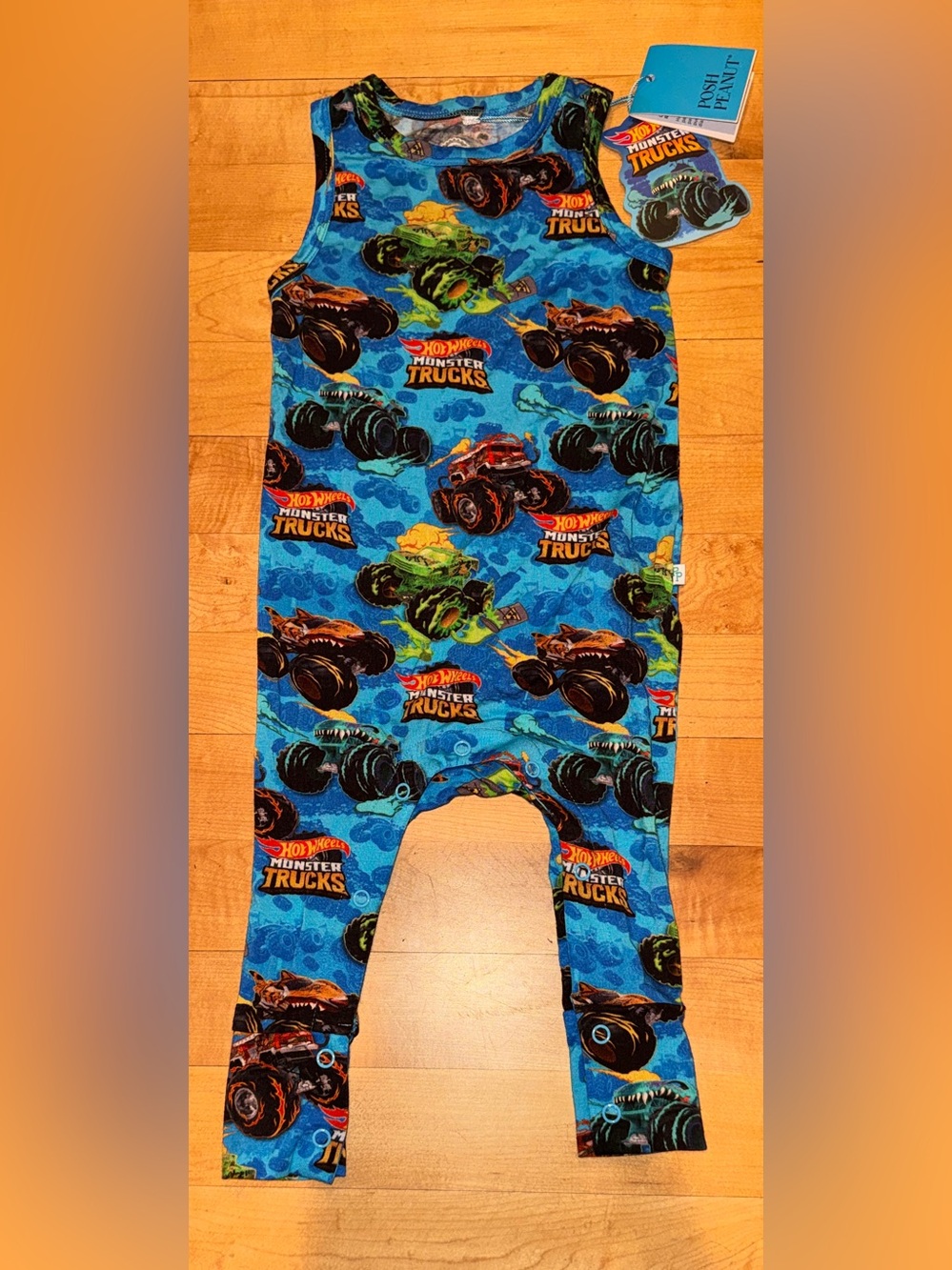 NWT Posh Peanut bamboo Hot Wheels Monster Trucks sleeveless romper 12-18 months